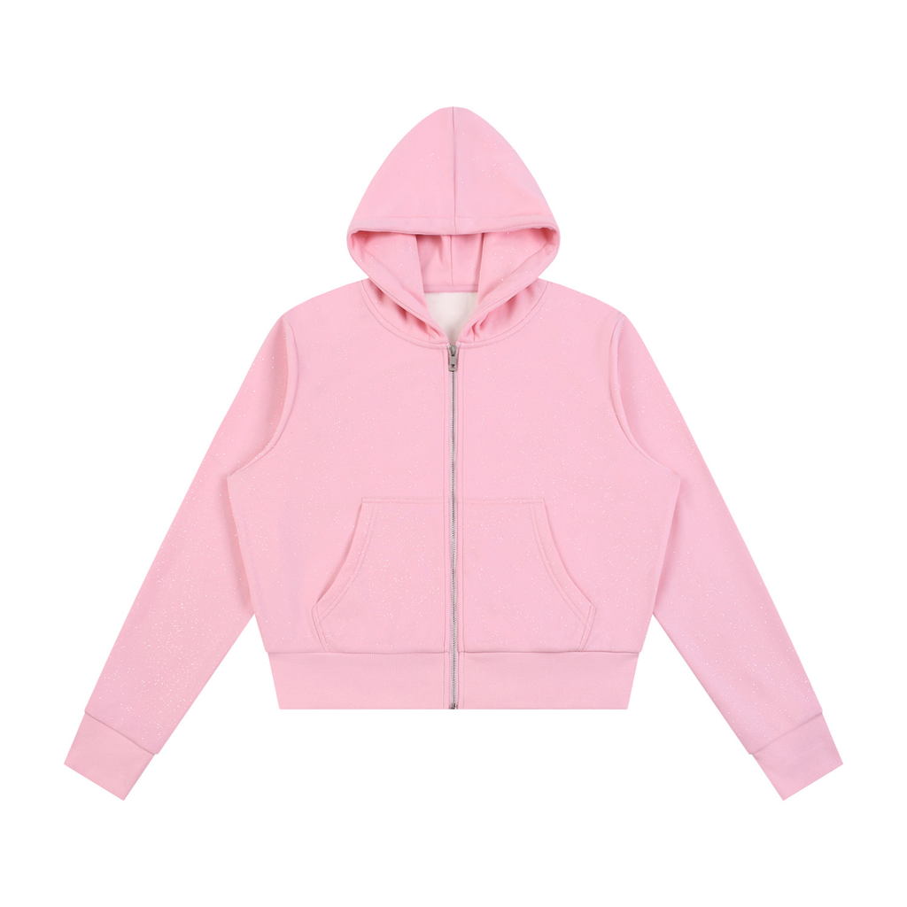 Anointed Garments women's pink fleece full-zip hoodie with a cozy hood, patch pockets, and ribbed cuffs.