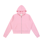 Anointed Garments women's pink fleece full-zip hoodie with a cozy hood, patch pockets, and ribbed cuffs.