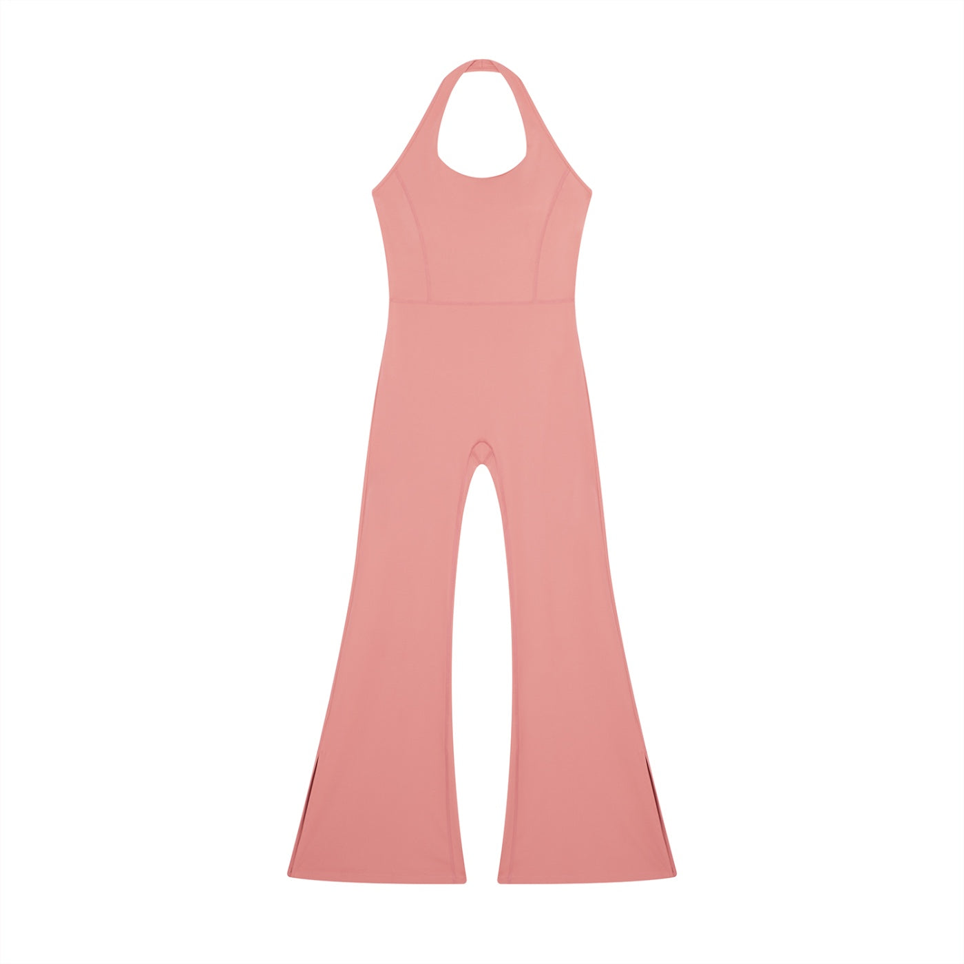 Anointed Garments sleeveless halter neck jumpsuit in dusty pink with a fitted bodice and flared legs.