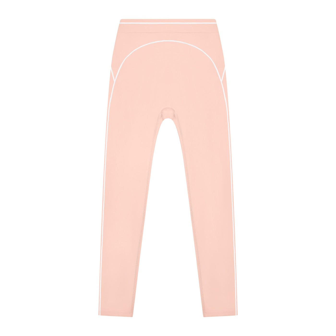 Anointed Garments women's high-rise leggings in soft pink with white topstitching details for gym and casual wear.