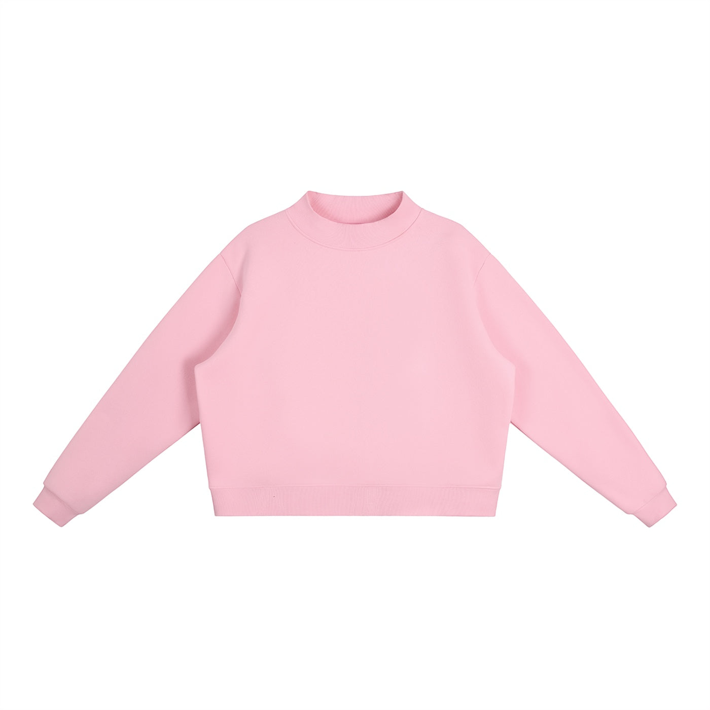 Anointed Garments light pink oversized mock-neck sweatshirt with drop shoulders and thick cotton blend fleece fabric.