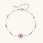 Anointed Garments Blush Dreams bracelet featuring a pink moissanite center in a sterling silver pavé halo setting.