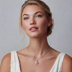Anointed Garments Blush Dreams necklace featuring a pink moissanite pendant on a platinum-plated sterling silver chain