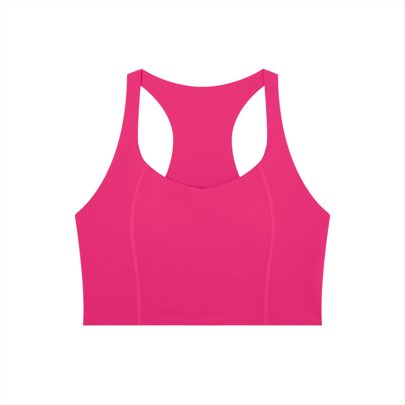 Anointed Garments hot pink athletic racerback crop top in moisture-wicking nylon spandex for gym and activewear.