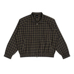 Anointed Garments unisex plaid track jacket in dark brown and black with a full-zip front and stand collar.