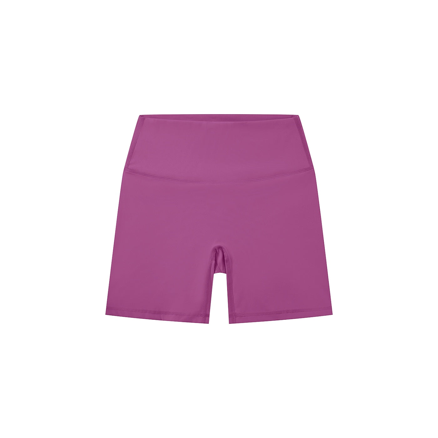 Anointed Garments high-waisted purple biker shorts in a stretchy nylon-spandex blend for gym and casual wear.