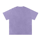 Anointed Garments purple mineral-wash heavyweight cotton t-shirt, back view with a relaxed drop-shoulder fit.