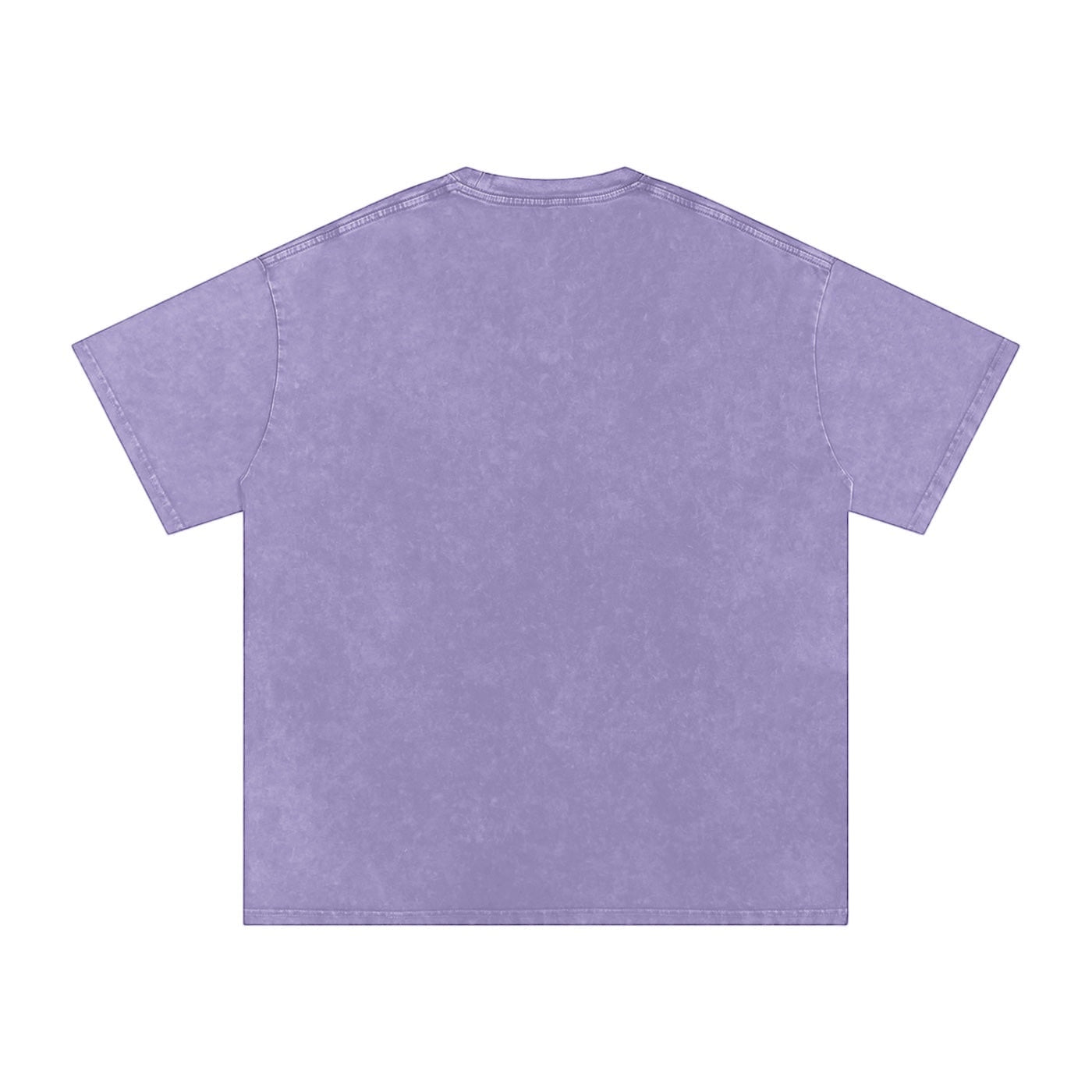 Anointed Garments purple mineral-wash heavyweight cotton t-shirt, back view with a relaxed drop-shoulder fit.