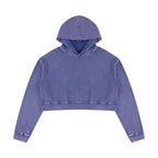 Anointed Garments women's purple mineral washed crop hoodie in 100% cotton with drop shoulders and long sleeves.