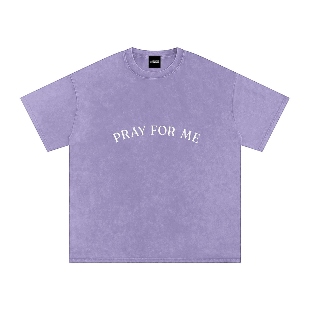 Anointed Garments oversized purple cotton t-shirt with a snow-washed finish and Pray For Me graphic print.