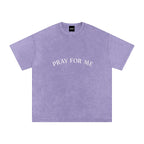 Anointed Garments oversized purple cotton t-shirt with a snow-washed finish and Pray For Me graphic print.
