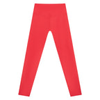 Anointed Garments high-waisted red athletic leggings with moisture-wicking four-way stretch fabric for gym workouts.