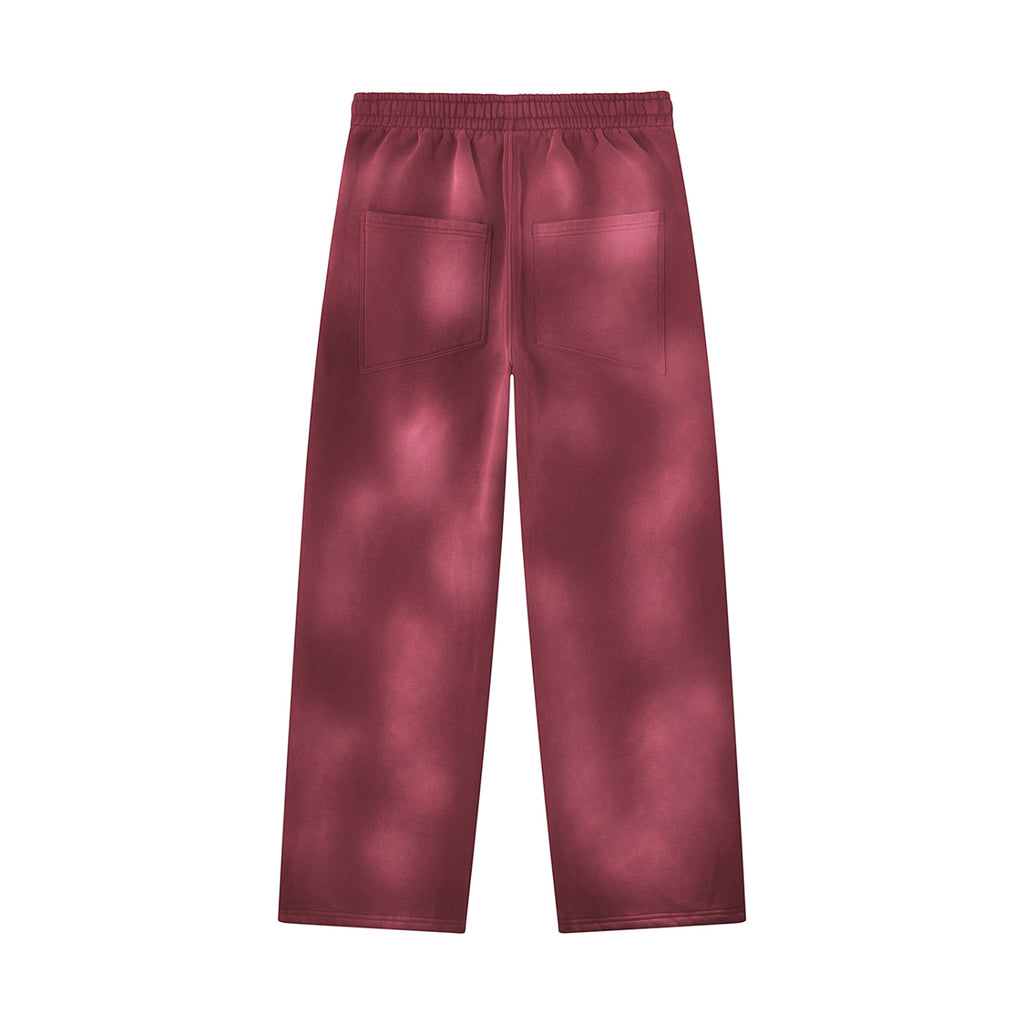 Anointed Garments relaxed fit fleece sweatpants in a deep red washed finish with back pockets and elastic waistband.