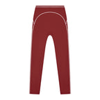Anointed Garments women's high-rise leggings in deep red with white topstitching details for a sporty look.