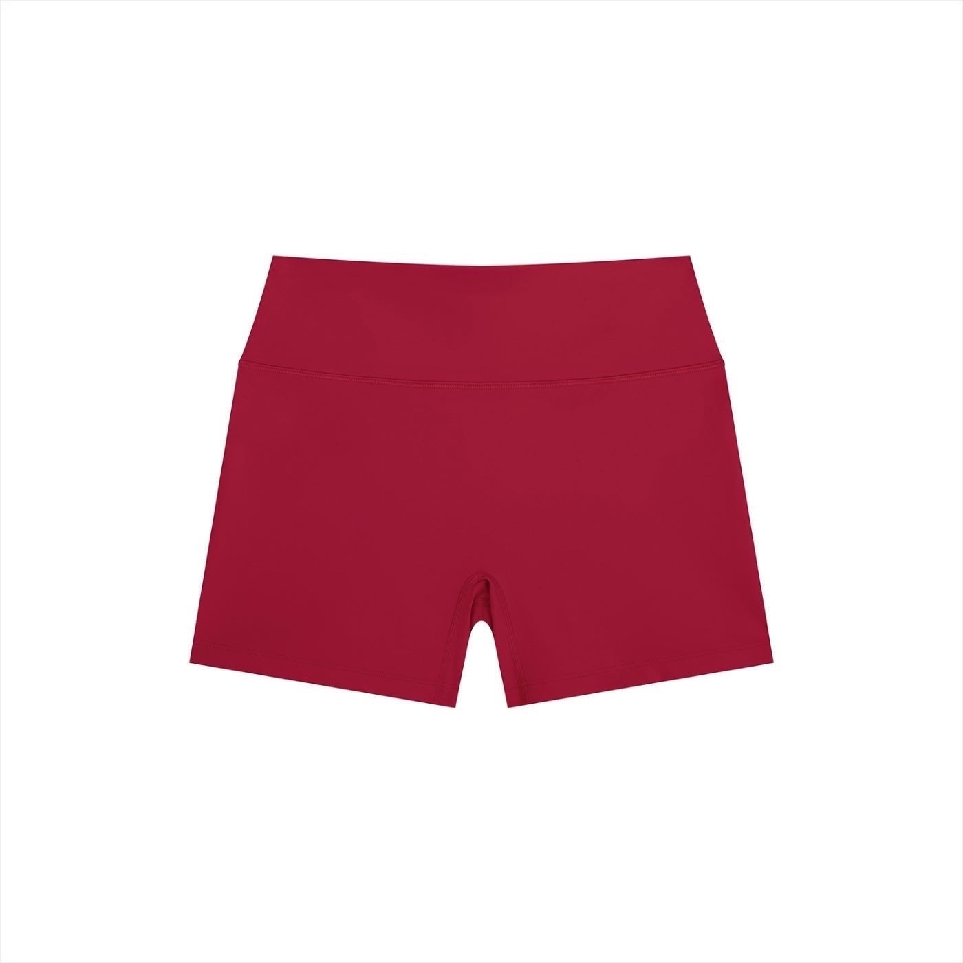 Anointed Garments high-waisted red athletic performance shorts in moisture-wicking nylon spandex fabric.