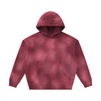Anointed Garments unisex sunfade fleece hoodie in deep red with a vintage washed finish, frayed details, and pocket.