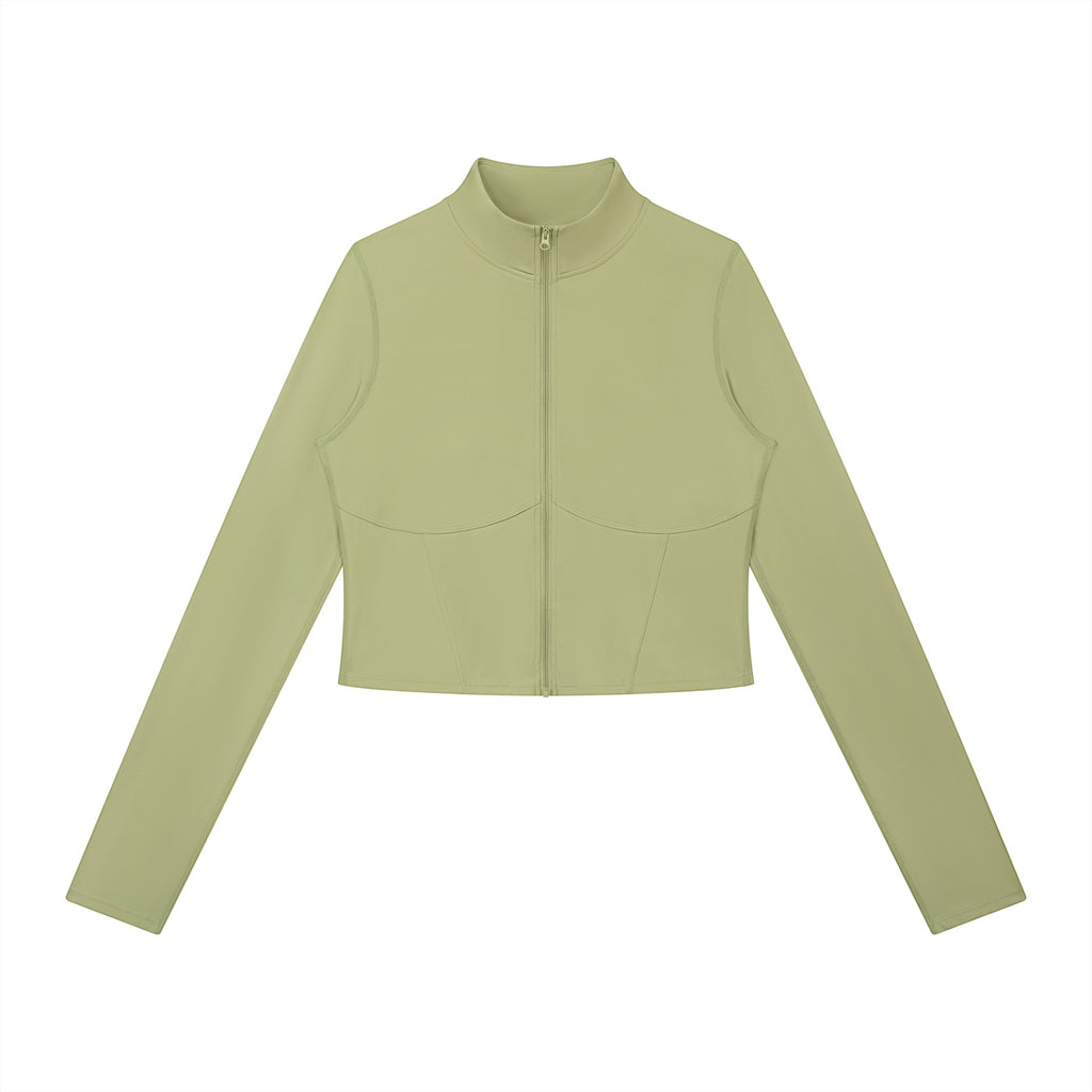 Anointed Garments women's sage green full-zip sports jacket with a stand collar and long sleeves.