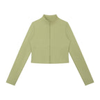 Anointed Garments women's sage green full-zip sports jacket with a stand collar and long sleeves.