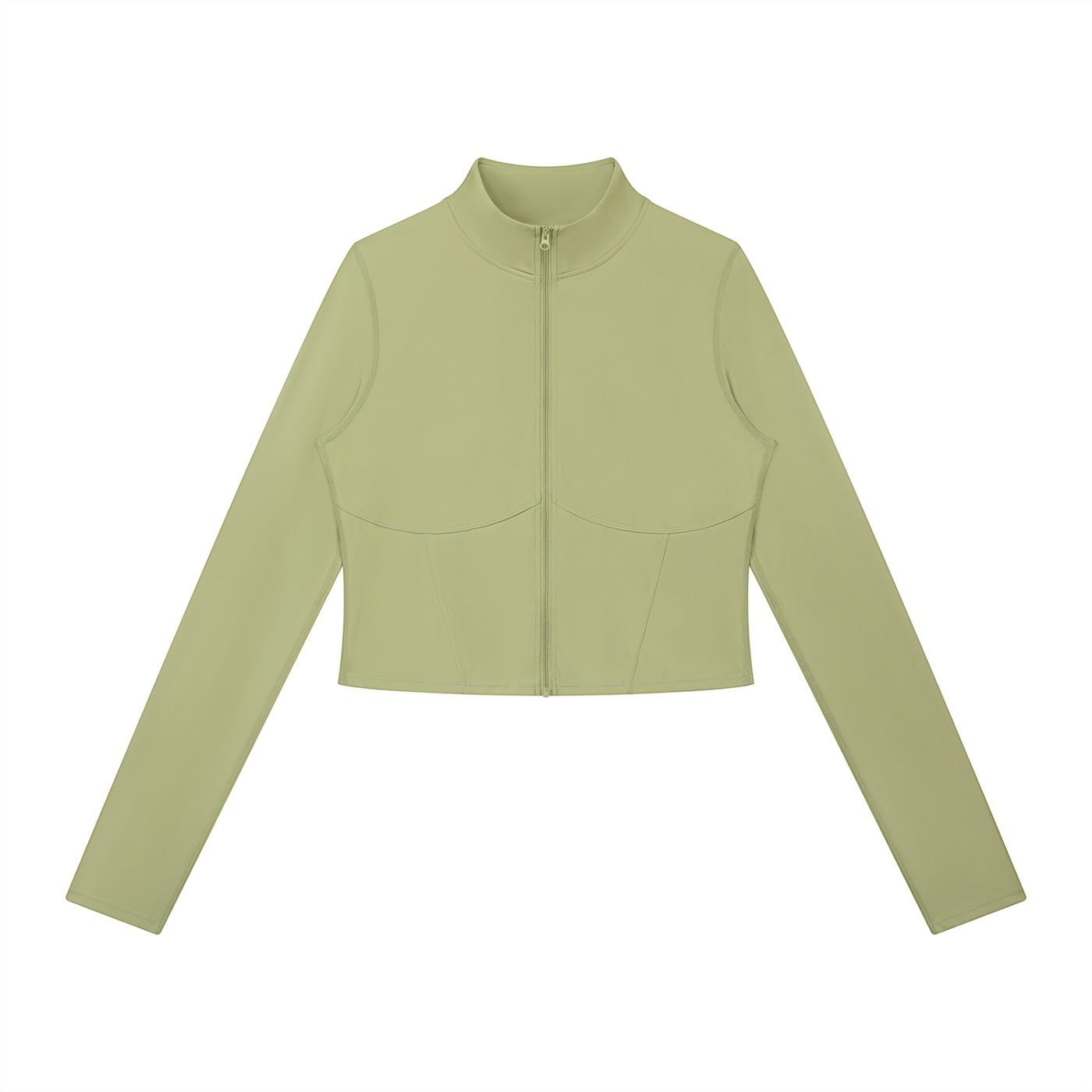 Anointed Garments women's sage green full-zip sports jacket with a stand collar and long sleeves.