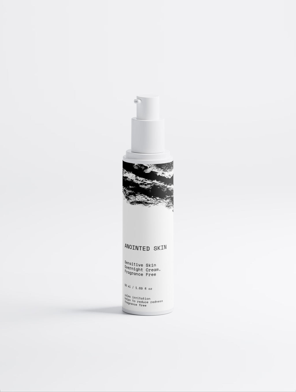 Anointed Garments Anointed Skin fragrance-free overnight cream in a white pump bottle for sensitive skin.
