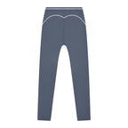 Anointed Garments high-waisted athletic leggings in slate blue with white contrast piping detail on the back