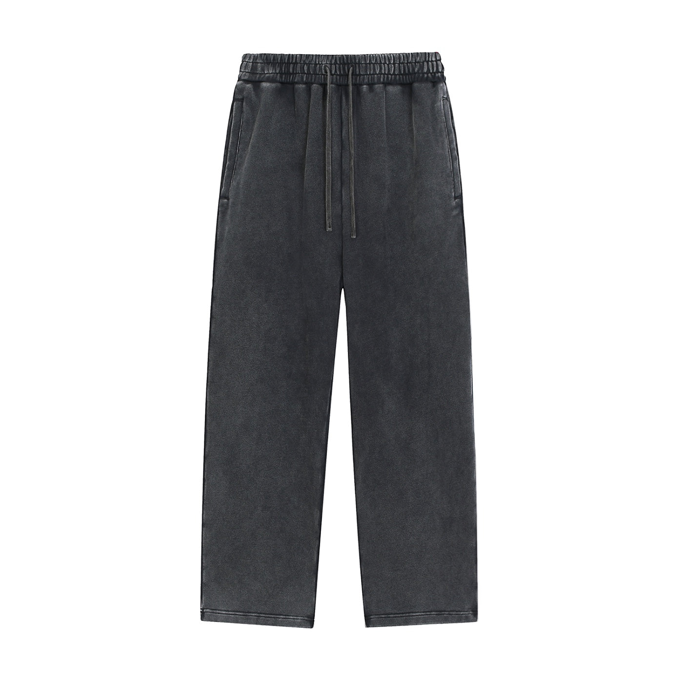 Anointed Garments unisex heavyweight cotton sweatpants in a charcoal grey snow wash finish with a drawstring waist.
