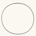 Anointed Garments polished stainless steel twisted rope chain necklace with a secure clasp on a light background.