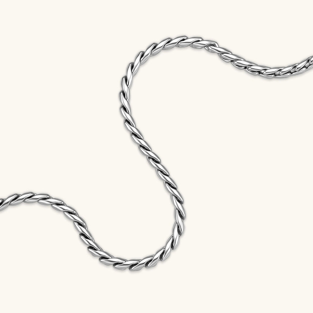 Anointed Garments polished stainless steel twisted rope chain with a dimensional textured link design