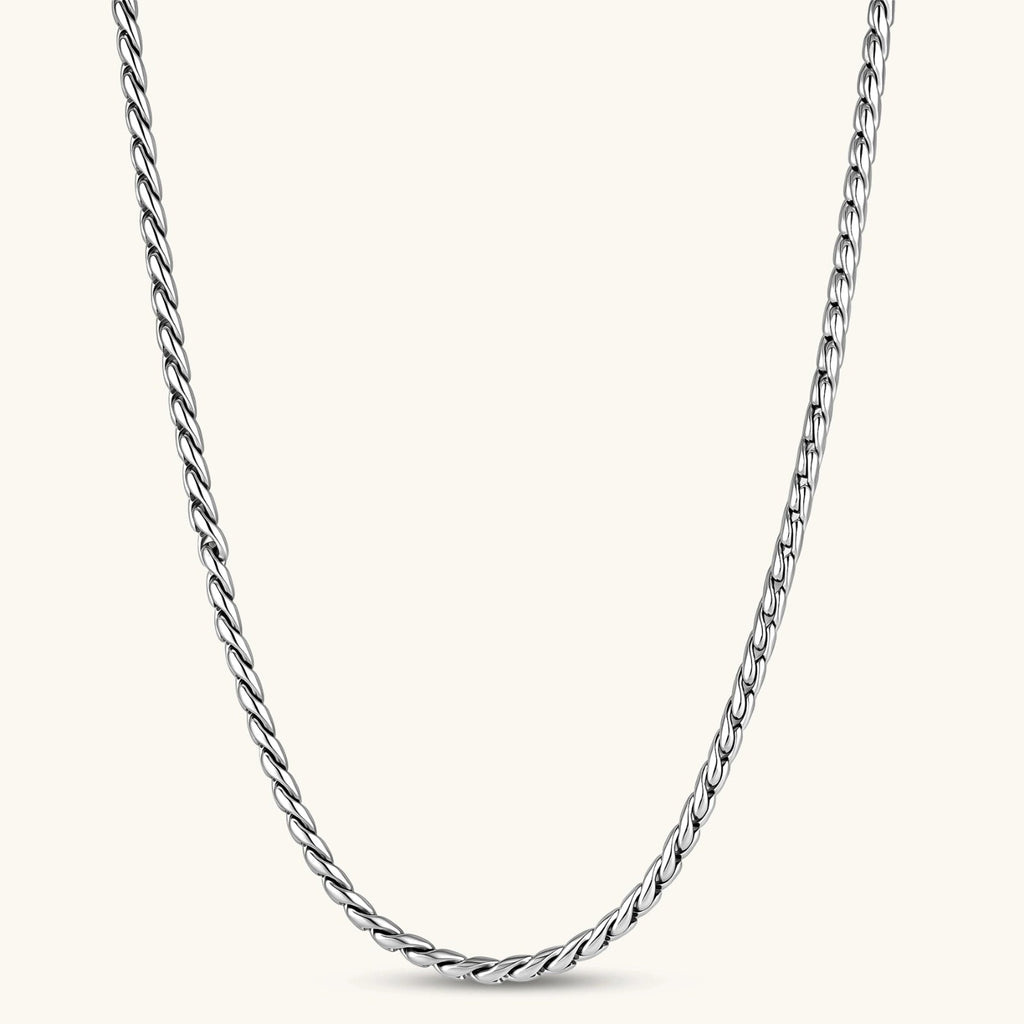 Anointed Garments polished stainless steel twisted rope chain necklace with a textured link design