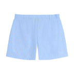 Anointed Garments light blue and white striped casual shorts with an elastic waistband in a lightweight fabric.