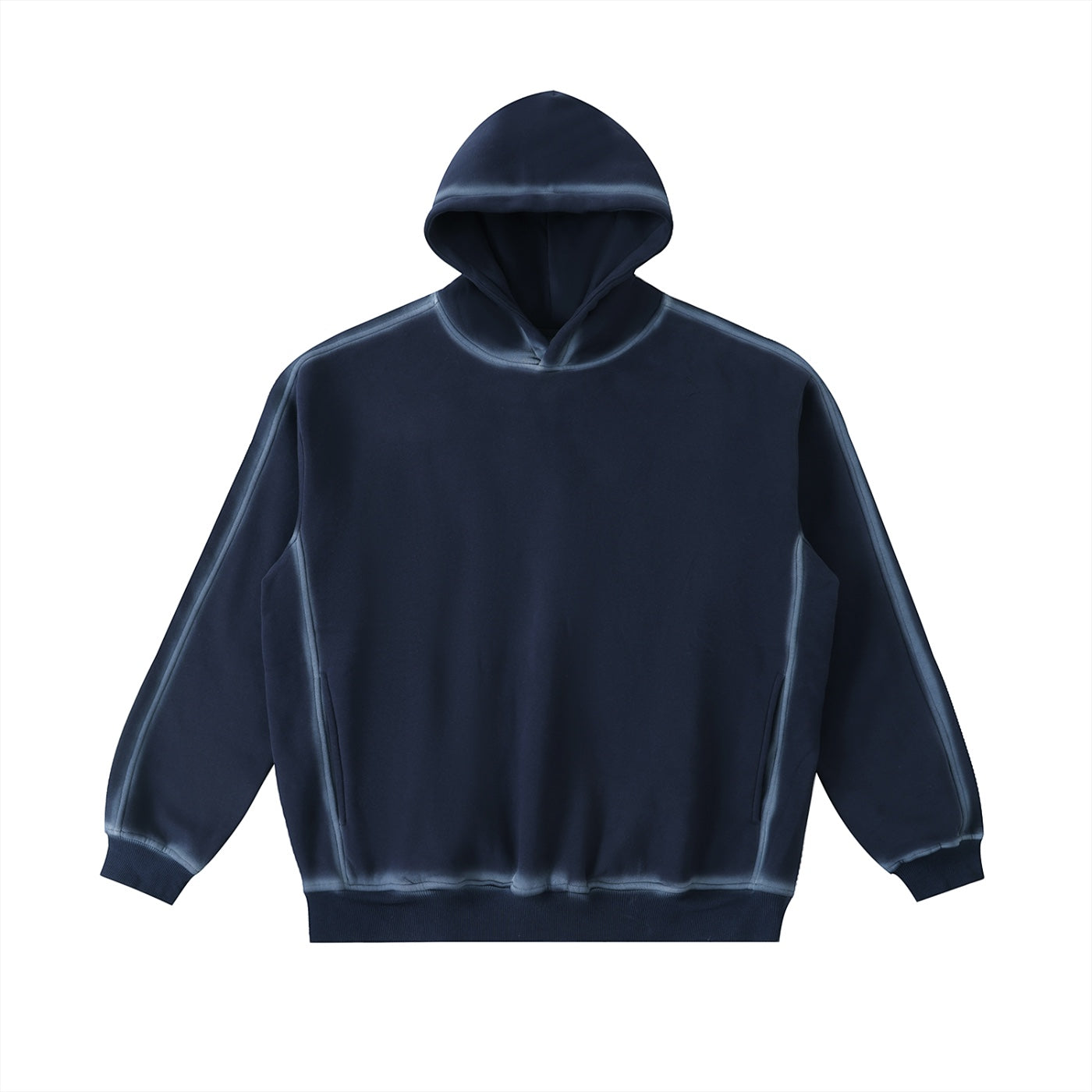 Anointed Garments sunfaded navy blue fleece hoodie with drop shoulder design and thick cotton blend fabric
