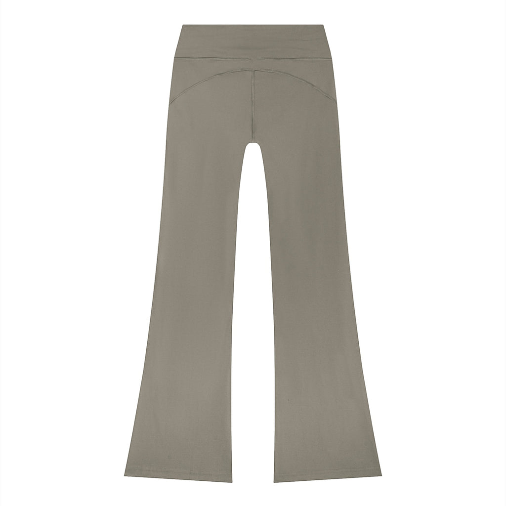 Anointed Garments women's high-rise flare leg lounge pants in a neutral taupe nylon-spandex blend