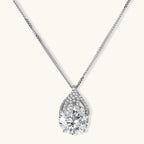 Anointed Garments Teardrop Brilliance Necklace featuring a 5-carat round moissanite in platinum-plated sterling silver.