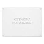 Anointed Garments tempered glass cutting board with a whorled texture and four rubber stability feet.