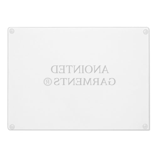Anointed Garments tempered glass cutting board with a whorled texture and four rubber stability feet.