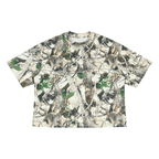 Anointed Garments unisex boxy tee featuring an all-over woodland tree camo print on 100% cotton with drop shoulders.