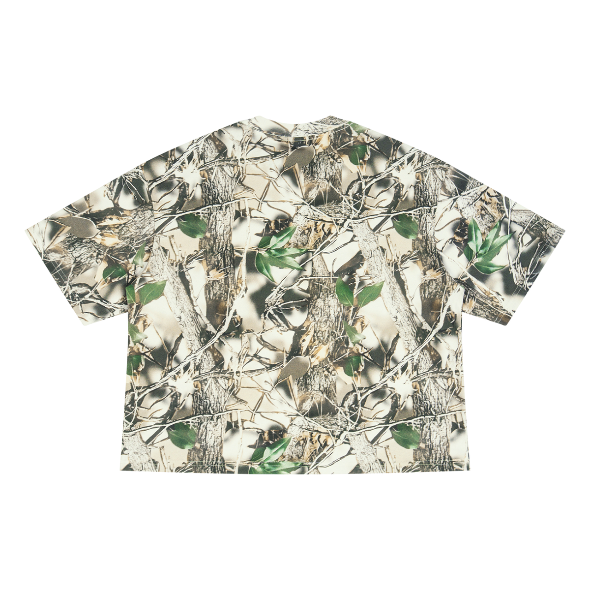 Anointed Garments unisex boxy t-shirt in a woodland tree camo print with drop shoulders and a relaxed fit.