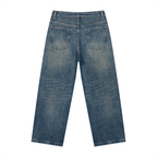 Anointed Garments men's vintage loose fit jeans in blue denim with a straight-leg silhouette and back pocket detail.