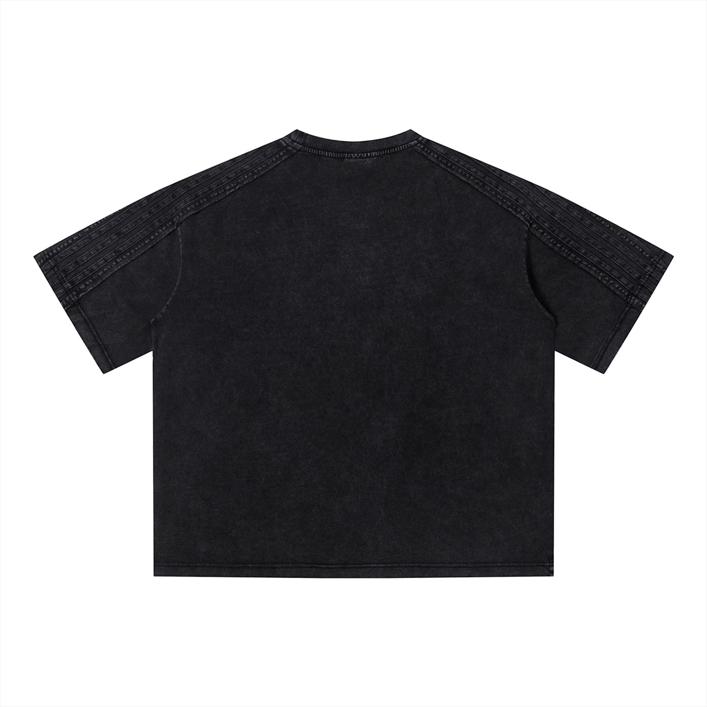 Anointed Garments unisex vintage wash black cotton t-shirt with a loose boxy fit and drop shoulder design.