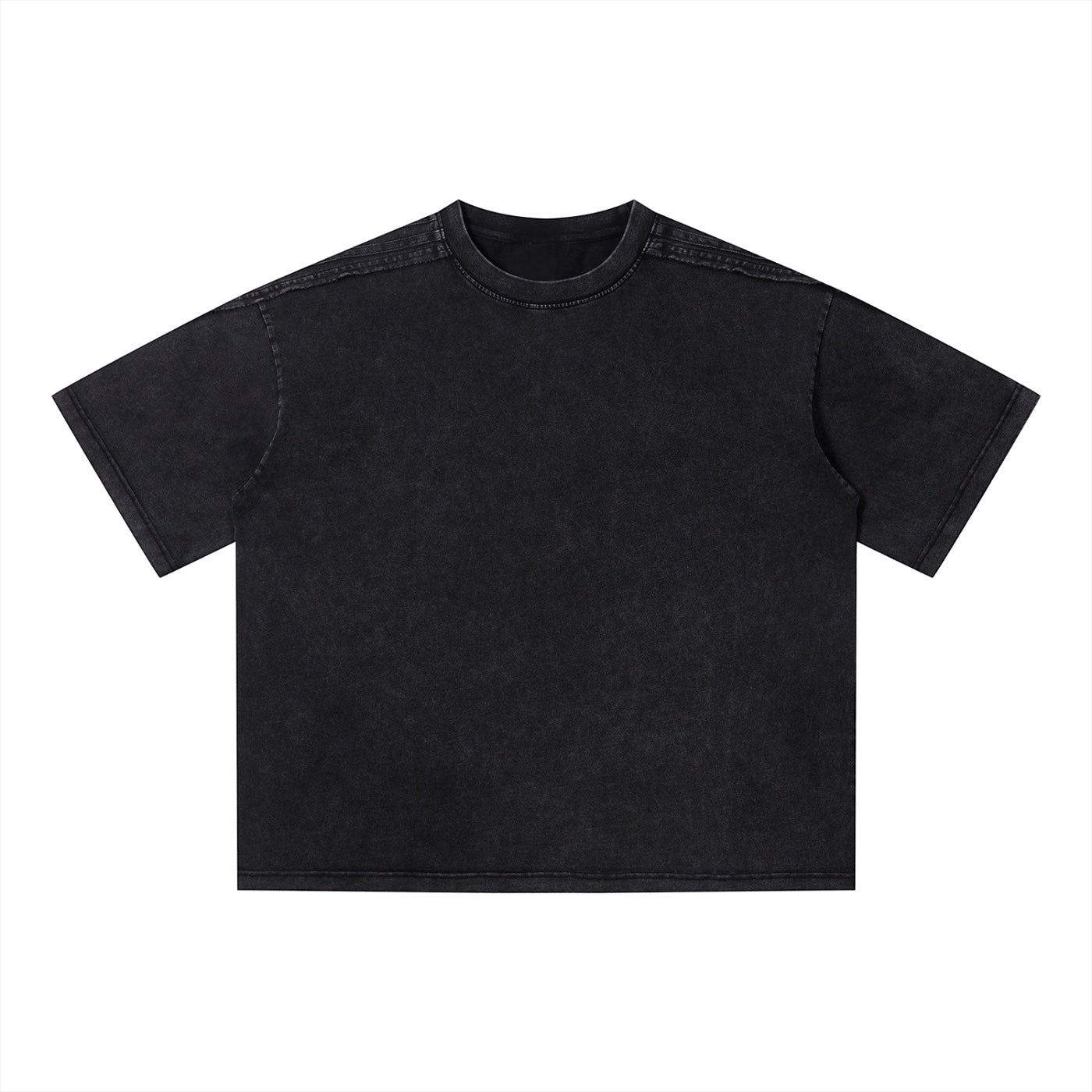 Anointed Garments unisex vintage wash black cotton t-shirt with a loose, boxy fit and drop shoulder design.