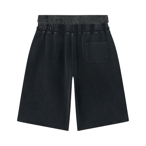 Anointed Garments washed-black cotton casual shorts with an elastic waistband and a single rear patch pocket.