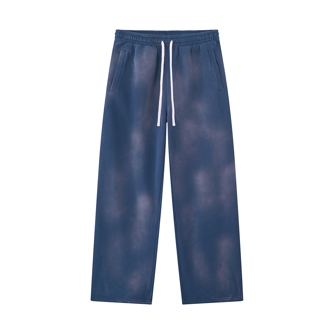 Anointed Garments relaxed fit fleece sweatpants in a washed blue cotton blend with an elastic drawstring waistband.