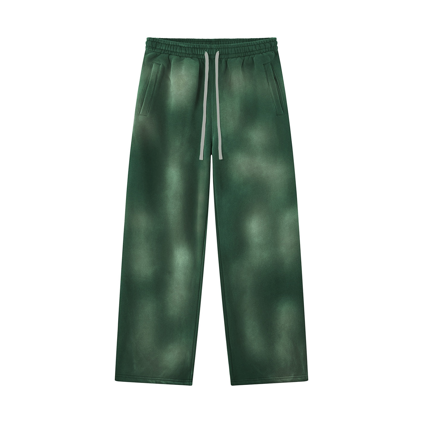 Anointed Garments relaxed fit fleece sweatpants in a washed dark green with an elastic drawstring waistband and pockets.