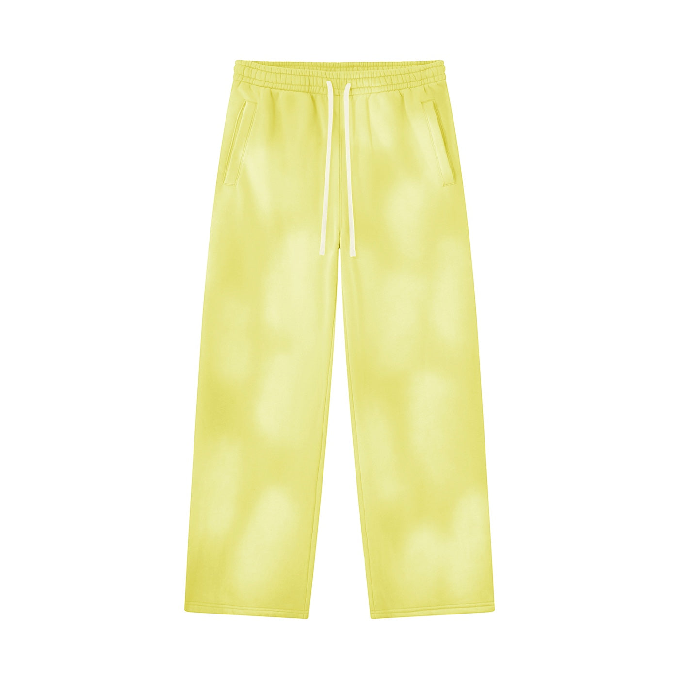 Anointed Garments relaxed fit fleece sweatpants in a washed yellow cotton blend with an elastic drawstring waistband.