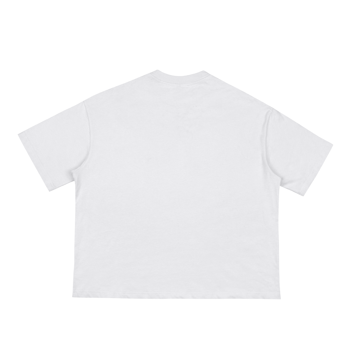 Back view of a plain white Anointed Garments boxy cotton tee with drop shoulders and a relaxed fit.