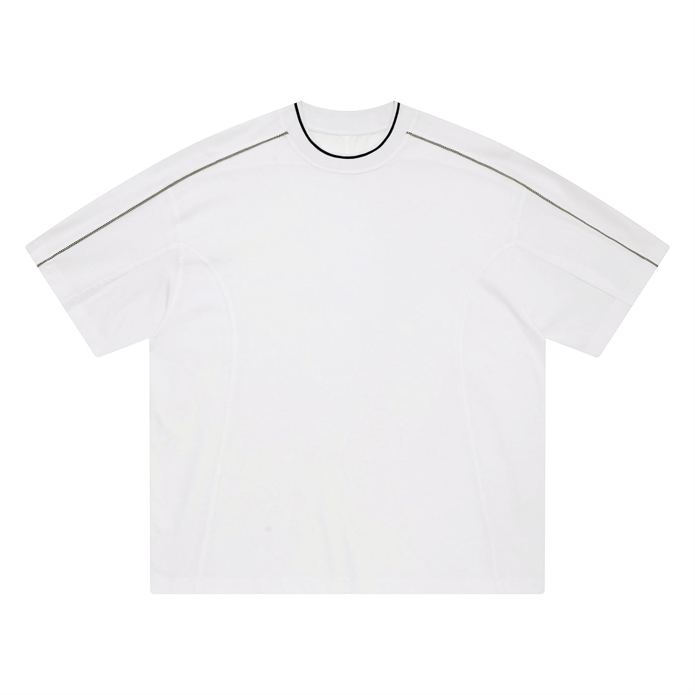 Anointed Garments white cotton crewneck t-shirt with contrast piping along the shoulders and neckline