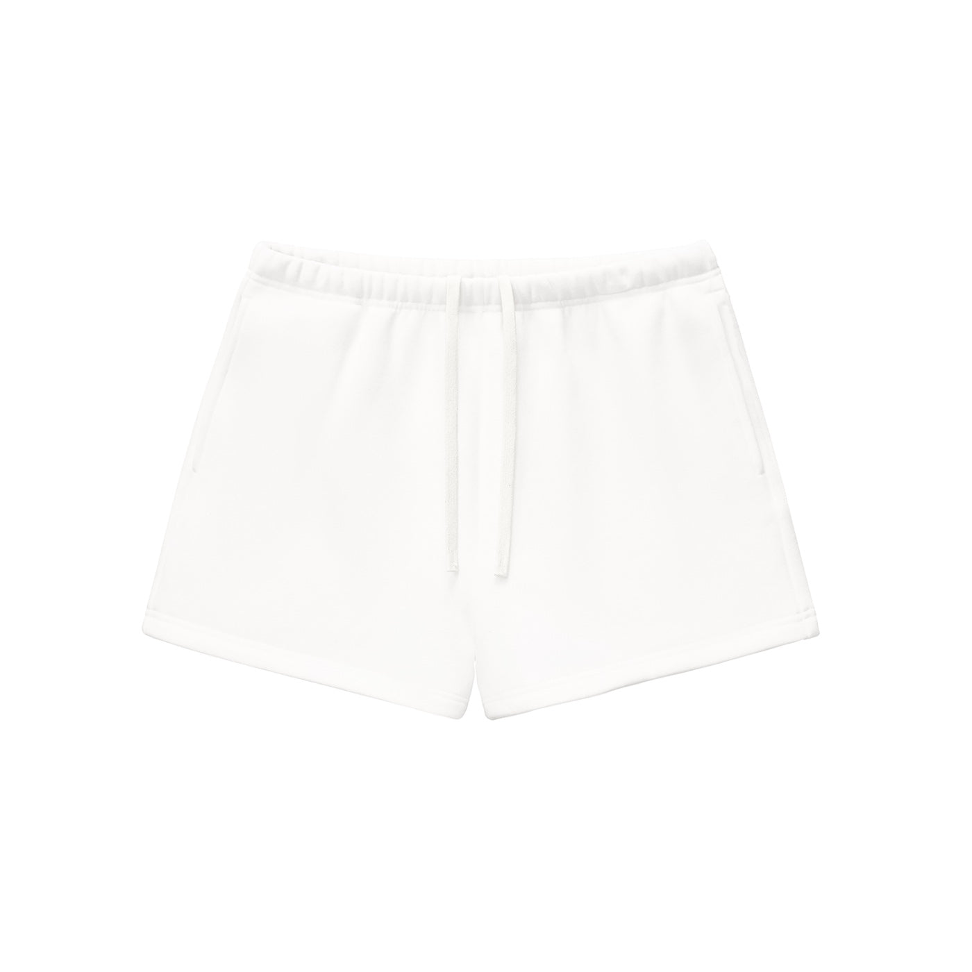 Anointed Garments white fleece lounge shorts with an elasticated waistband and matching drawstring for women.