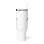 Anointed Garments white stainless steel insulated tumbler with a reusable straw and branded logo.
