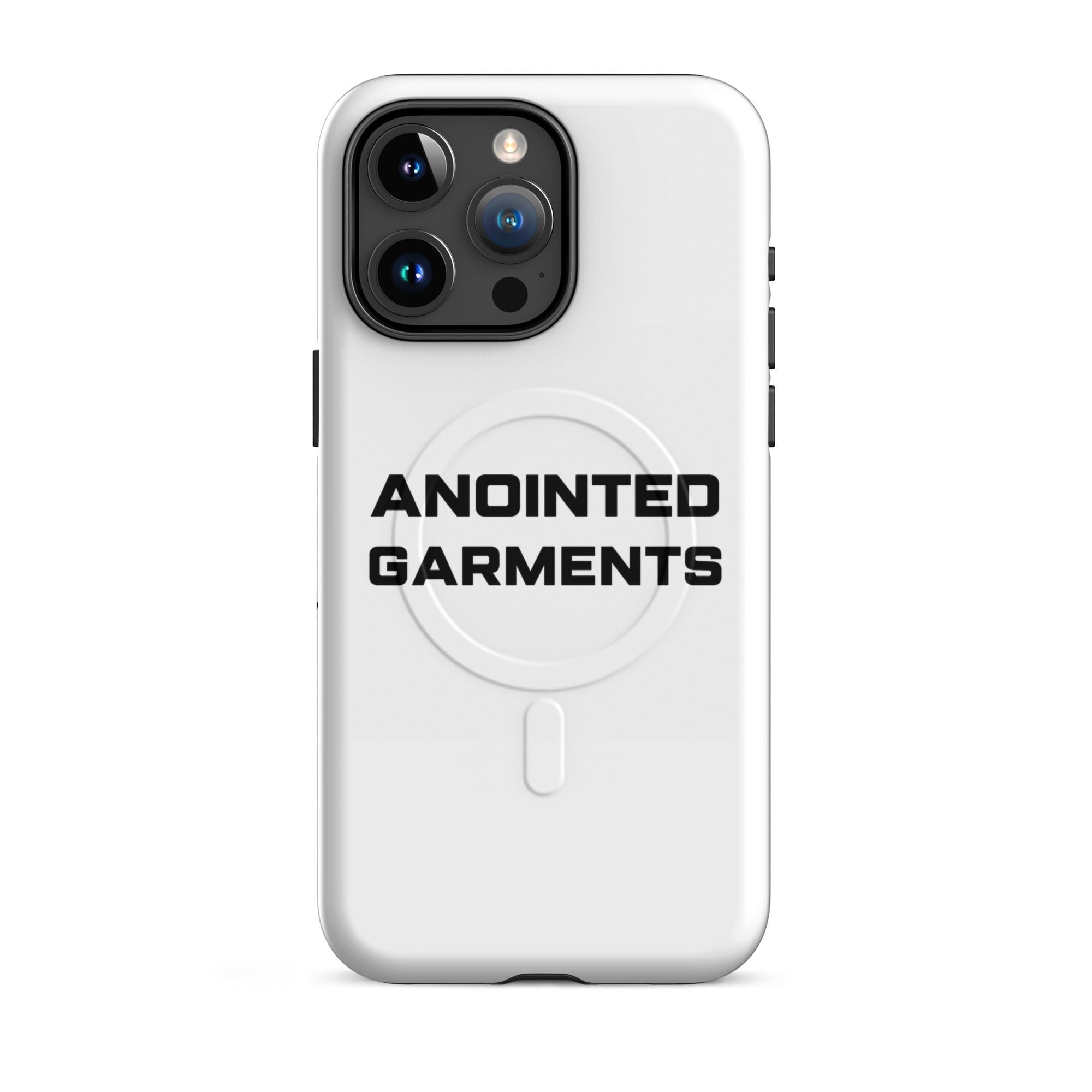 Anointed Garments white MagSafe compatible protective mobile phone case with minimalist branding