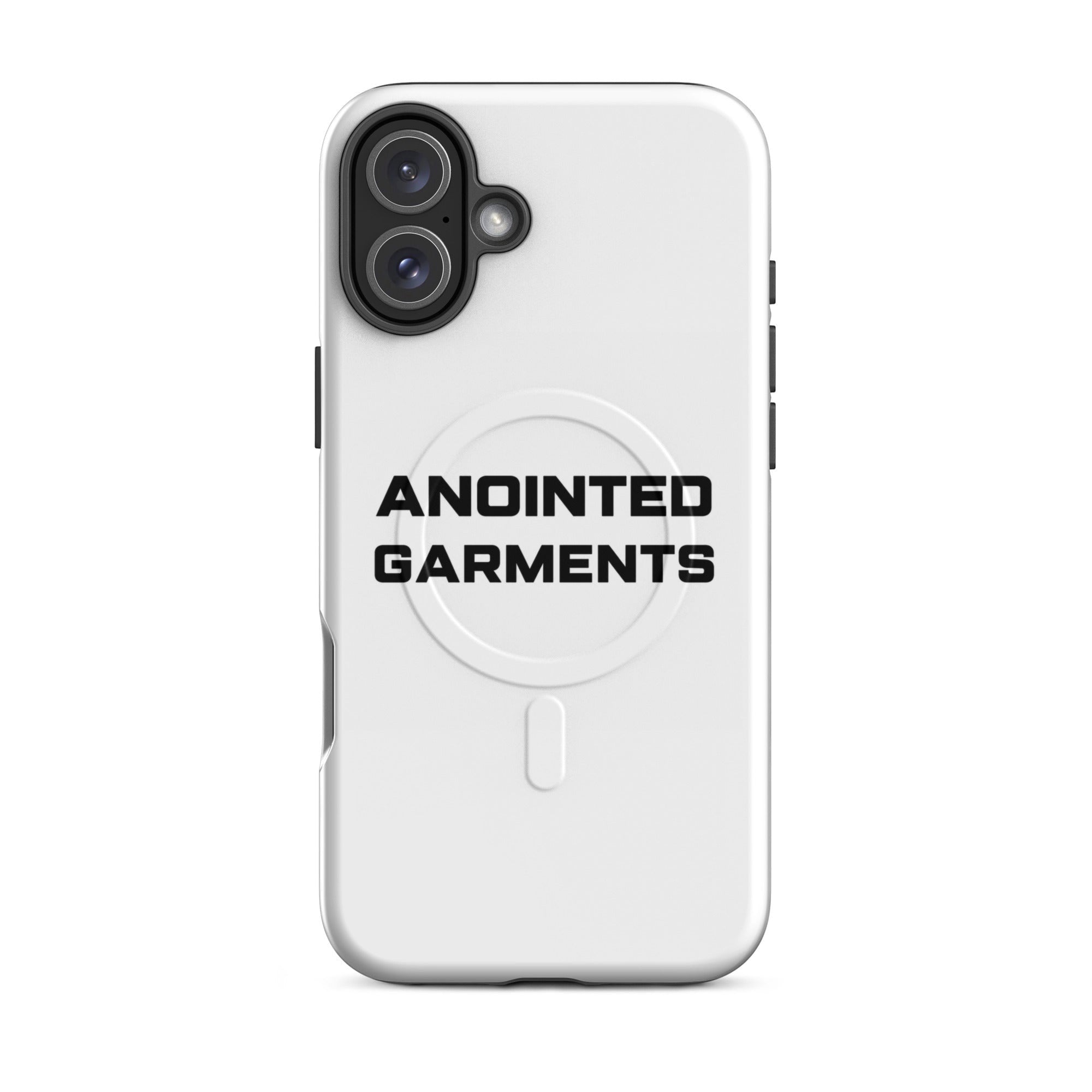 Anointed Garments white MagSafe compatible protective mobile phone case with minimalist branding